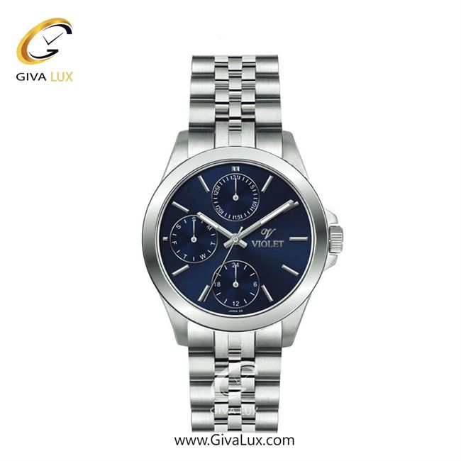 ساعت مچی اورجینال زنانه ویولت VIOLET سه موتوره فول تایم نقره ای | نقره ای| سرمه ای| کد رفرنس 0566